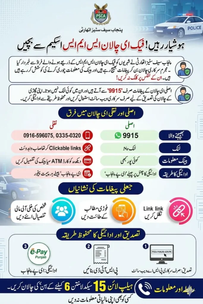 PSCA Warns Citizens Against Fake E-Challan SMS Fraud: How to Stay Safe from Digital Scams in Punjab