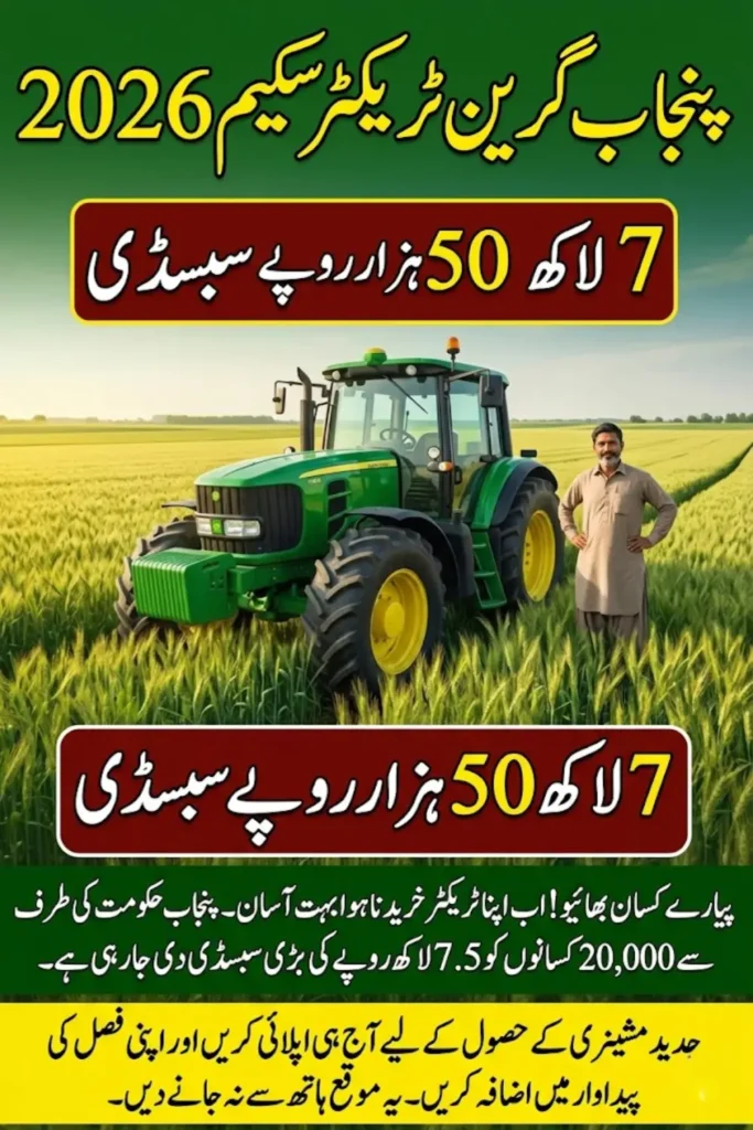 Punjab Green Tractor Scheme 2026 Rs750,000 Subsidy on Tractors and New Support for Farmers