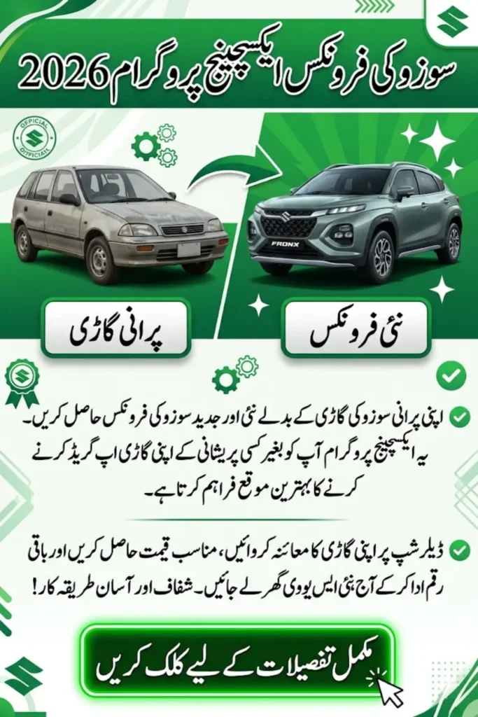 Suzuki Fronx Exchange Program Pakistan 2026 Trade Your Old Suzuki & Upgrade to New SUV at Easy Price